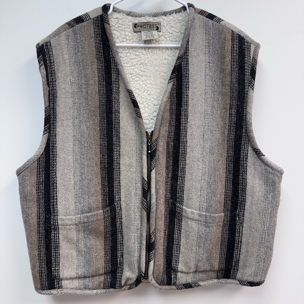 Wool Blend Striped Sherpa-Lined Vest